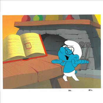 Brainy Smurf - Production Cel and Matching Drawing