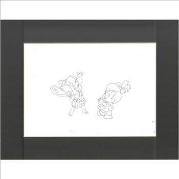 Flintstones - Original Production Drawing-Pebbles & Bam Bam