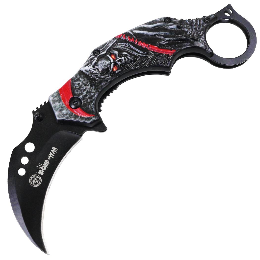 7" Red Grim Reaper Skull Zomb-War Knife
