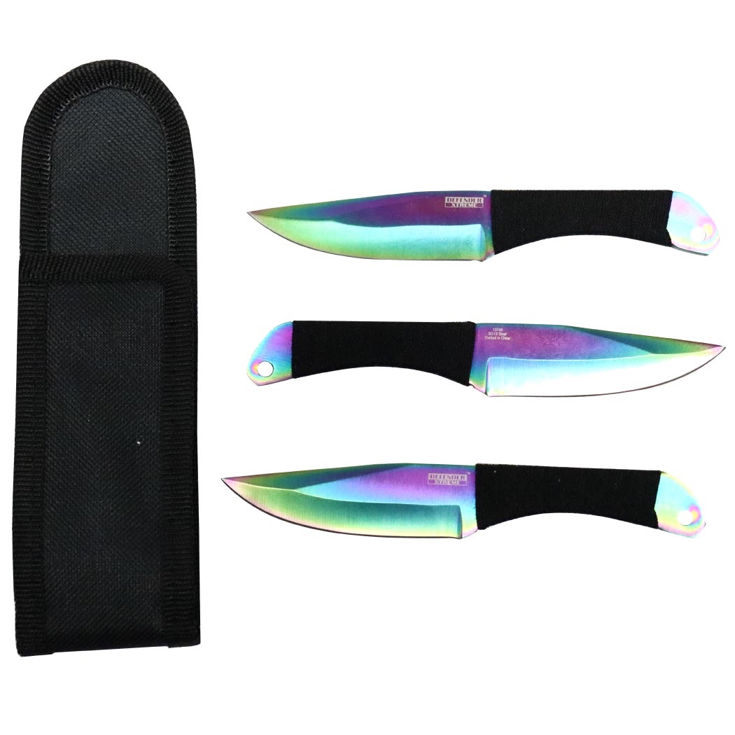6" Rainbow Color Throwing Knife 3 Pc Set