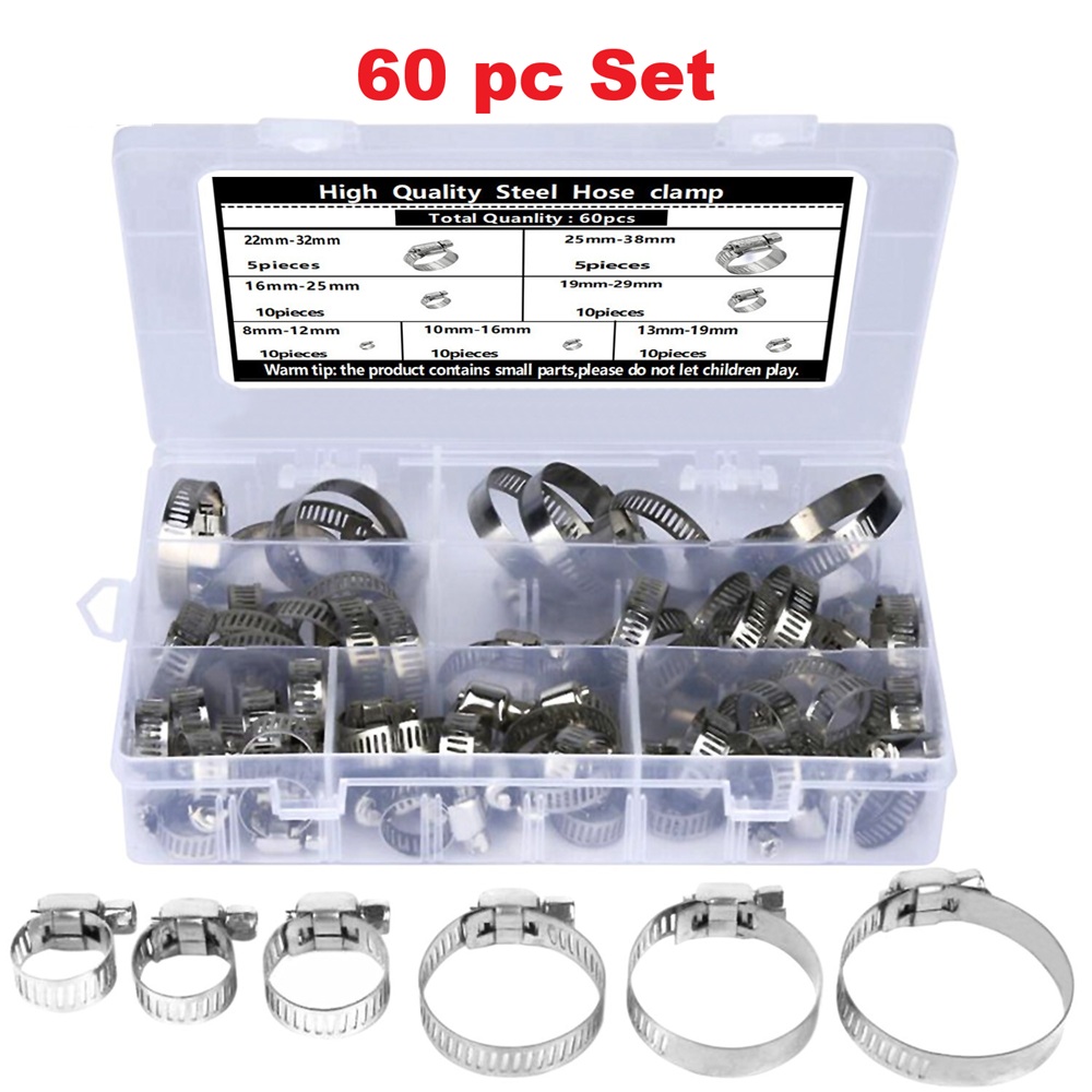 60 pc Adjustable Stainless Steel Clamps
