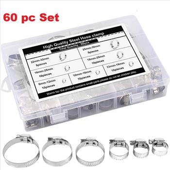 60 pc Adjustable Stainless Steel Clamps