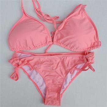 Triangle String Bikini Top with String Side Bikini Bottom - Pink