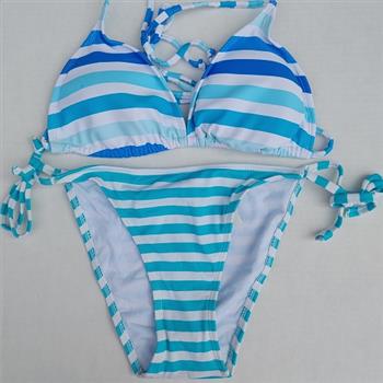 Triangle String Bikini Top with String Side Bikini Bottom - Multicolored