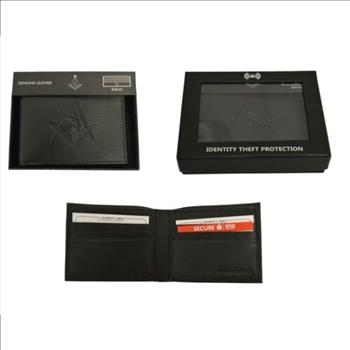 Masonic Black RFID Bi Fold Leather Wallet