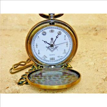 Masonic Square and Compasses Bronzed Pocket Watch