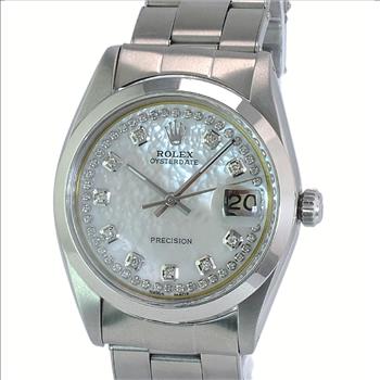 Rolex OysterDate Stainless Steel White MOP Diamond Dial Smooth Bezel Oyster-Preowned