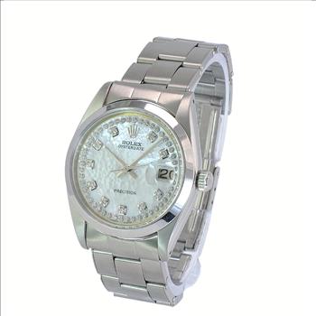 Rolex OysterDate Stainless Steel White MOP Diamond Dial Smooth Bezel Oyster-Preowned