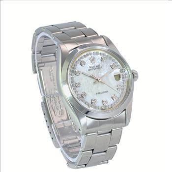 Rolex OysterDate Stainless Steel White MOP Diamond Dial Smooth Bezel Oyster-Preowned