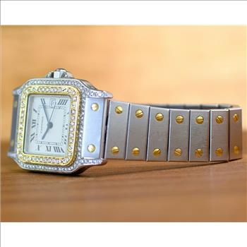 Cartier Santos Ladies Watch Two-Tone Roman Dial Diamond Bezel with Box