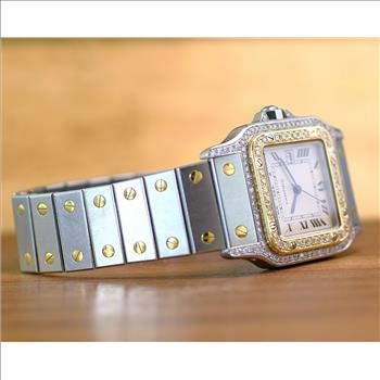 Cartier Santos Ladies Watch Two-Tone Roman Dial Diamond Bezel with Box