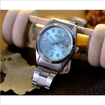 Vintage Rolex Oysterdate 6694 Precision Ice Blue Diamond Dial Smooth Bezel 34mm MANUAL WINDING Watch-Preowned