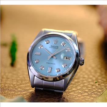 Vintage Rolex Oysterdate 6694 Precision Ice Blue Diamond Dial Smooth Bezel 34mm MANUAL WINDING Watch-Preowned