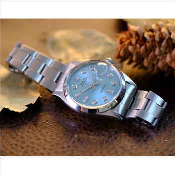 Vintage Rolex Oysterdate 6694 Precision Ice Blue Diamond Dial Smooth Bezel 34mm MANUAL WINDING Watch-Preowned