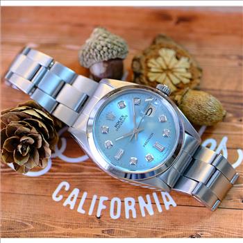 Vintage Rolex Oysterdate 6694 Precision Ice Blue Diamond Dial Smooth Bezel 34mm MANUAL WINDING Watch-Preowned
