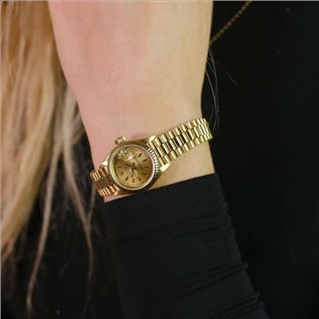 Rolex Womens Datejust 69178 18K Gold Factory Champagne Dial Fluted Bezel 26mm-PREOWNED