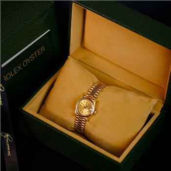 Rolex Womens Datejust 69178 18K Gold Factory Champagne Dial Fluted Bezel 26mm-PREOWNED