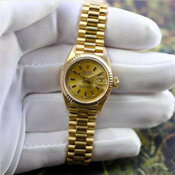 Rolex Womens Datejust 69178 18K Gold Factory Champagne Dial Fluted Bezel 26mm-PREOWNED