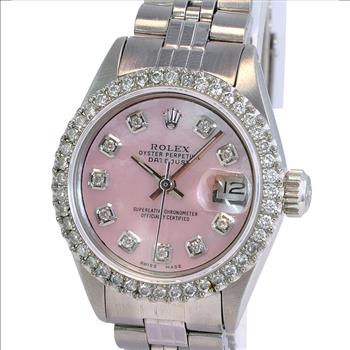 Rolex Lady Datejust Pink MOP Diamond Dial Diamond Bezel 26mm Watch-Preowned