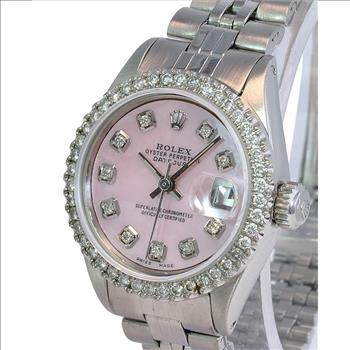 Rolex Lady Datejust Pink MOP Diamond Dial Diamond Bezel 26mm Watch-Preowned