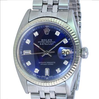 ROLEX MEN'S DATEJUST S STEEL WATCH BLUE DIAMOND DIAL FLUTED BEZEL 36MM REF#1601