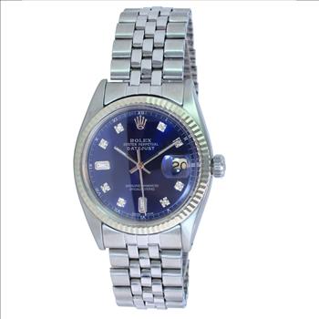 ROLEX MEN'S DATEJUST S STEEL WATCH BLUE DIAMOND DIAL FLUTED BEZEL 36MM REF#1601
