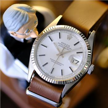 Rolex Mens Datejust SS 36mm Silver Dial Fluted Bezel Leather Watch-Preowned