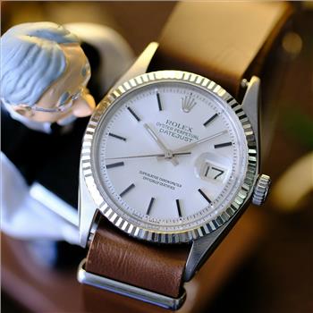 Rolex Mens Datejust SS 36mm Silver Dial Fluted Bezel Leather Watch-Preowned