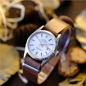 Rolex Mens Datejust SS 36mm Silver Dial Fluted Bezel Leather Watch-Preowned