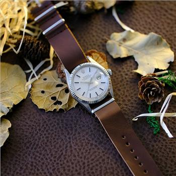 Rolex Mens Datejust SS 36mm Silver Dial Fluted Bezel Leather Watch-Preowned