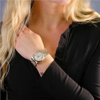 Rolex Men's Datejust 36mm White MOP Roman Diamond Dial 18K Fluted Bezel Watch-PREOWNED