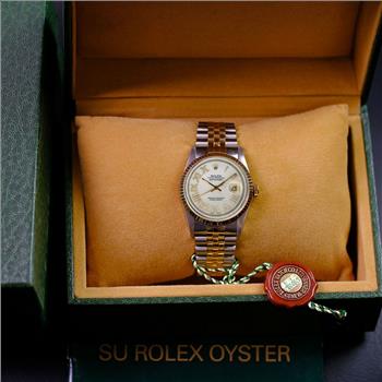 Rolex Men's Datejust 36mm White MOP Roman Diamond Dial 18K Fluted Bezel Watch-PREOWNED