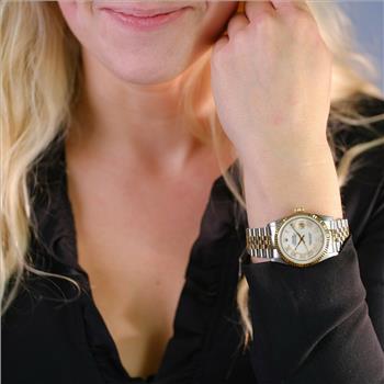 Rolex Men's Datejust 36mm White MOP Roman Diamond Dial 18K Fluted Bezel Watch-PREOWNED