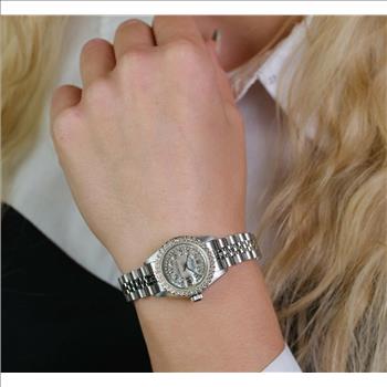 Rolex Lady Datejust SS White Diamond Dial U Diamond Bezel 26mm W/BOX & PAPERS-preowned