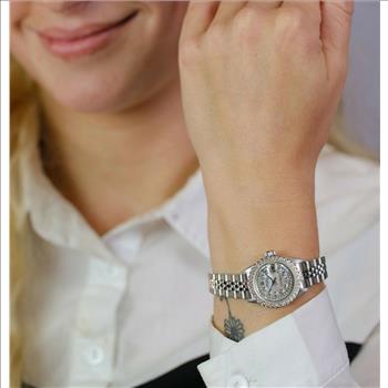 Rolex Lady Datejust SS White Diamond Dial U Diamond Bezel 26mm W/BOX & PAPERS-preowned