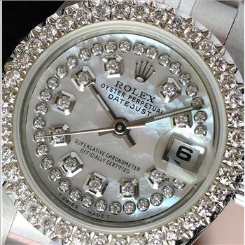 Rolex Lady Datejust SS White Diamond Dial U Diamond Bezel 26mm W/BOX & PAPERS-preowned