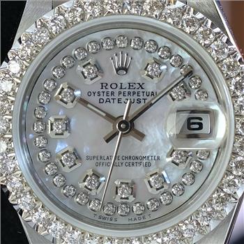 Rolex Lady Datejust SS White Diamond Dial U Diamond Bezel 26mm W/BOX & PAPERS-preowned