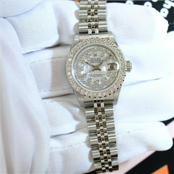 Rolex Lady Datejust SS White Diamond Dial U Diamond Bezel 26mm W/BOX & PAPERS-preowned