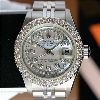 Rolex Lady Datejust SS White Diamond Dial U Diamond Bezel 26mm W/BOX & PAPERS-preowned