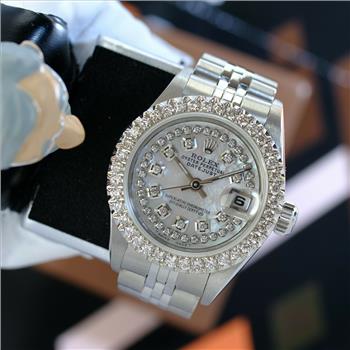 Rolex Lady Datejust SS White Diamond Dial U Diamond Bezel 26mm W/BOX & PAPERS-preowned