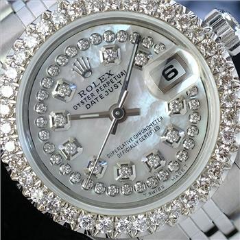 Rolex Lady Datejust SS White Diamond Dial U Diamond Bezel 26mm W/BOX & PAPERS-preowned