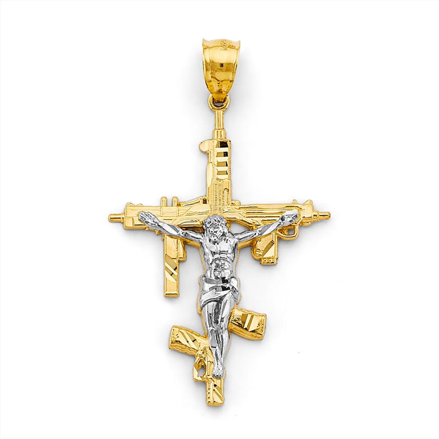 14K Two Tone Crucufix Cross Pendant