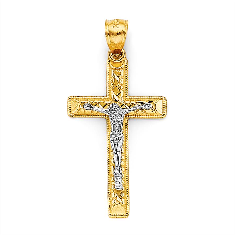  14K Two Tone Crucufix Cross Pendant 