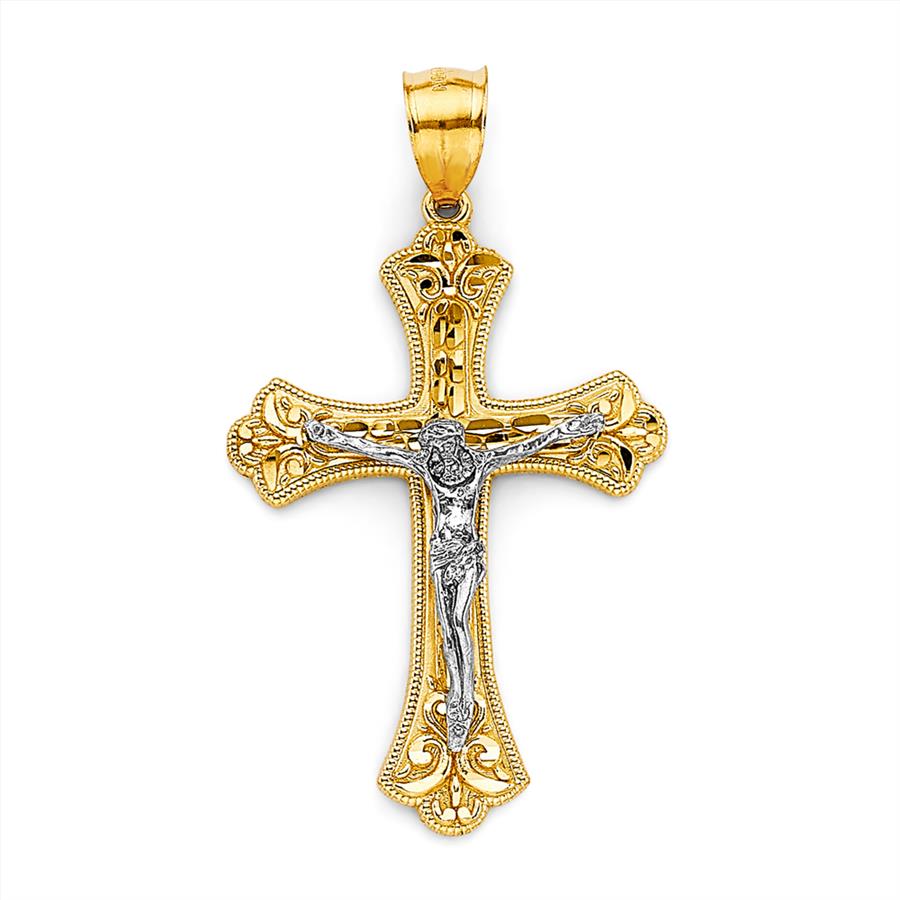  14K Two Tone Crucufix Cross Pendant 