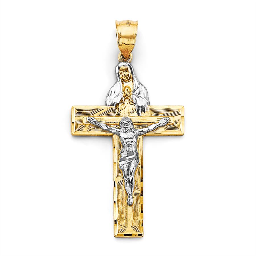 14K Two Tone Crucufix Cross Pendant 