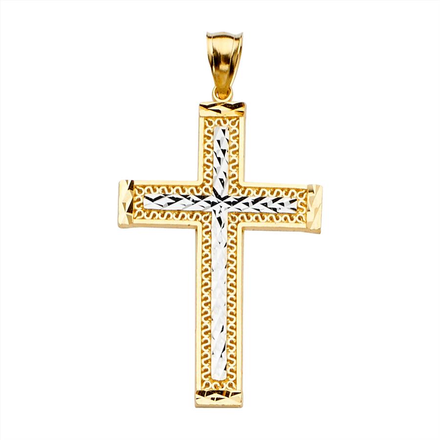 14K Two Tone Gold Cross Pendant