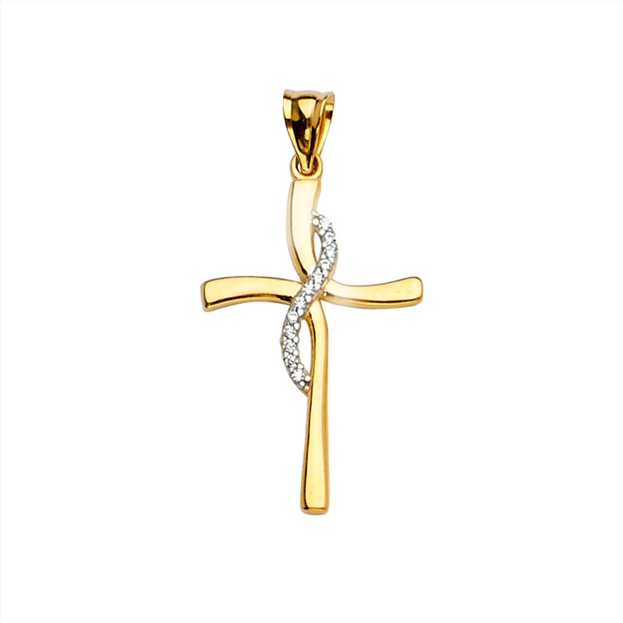 14K Two Tone Gold Cross Pendant