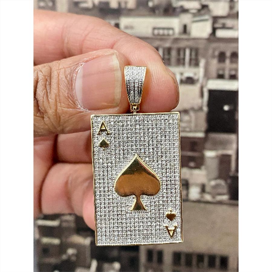 10k Yellow Gold Diamond Ace of Spades Pendant, Gold Poker Necklace