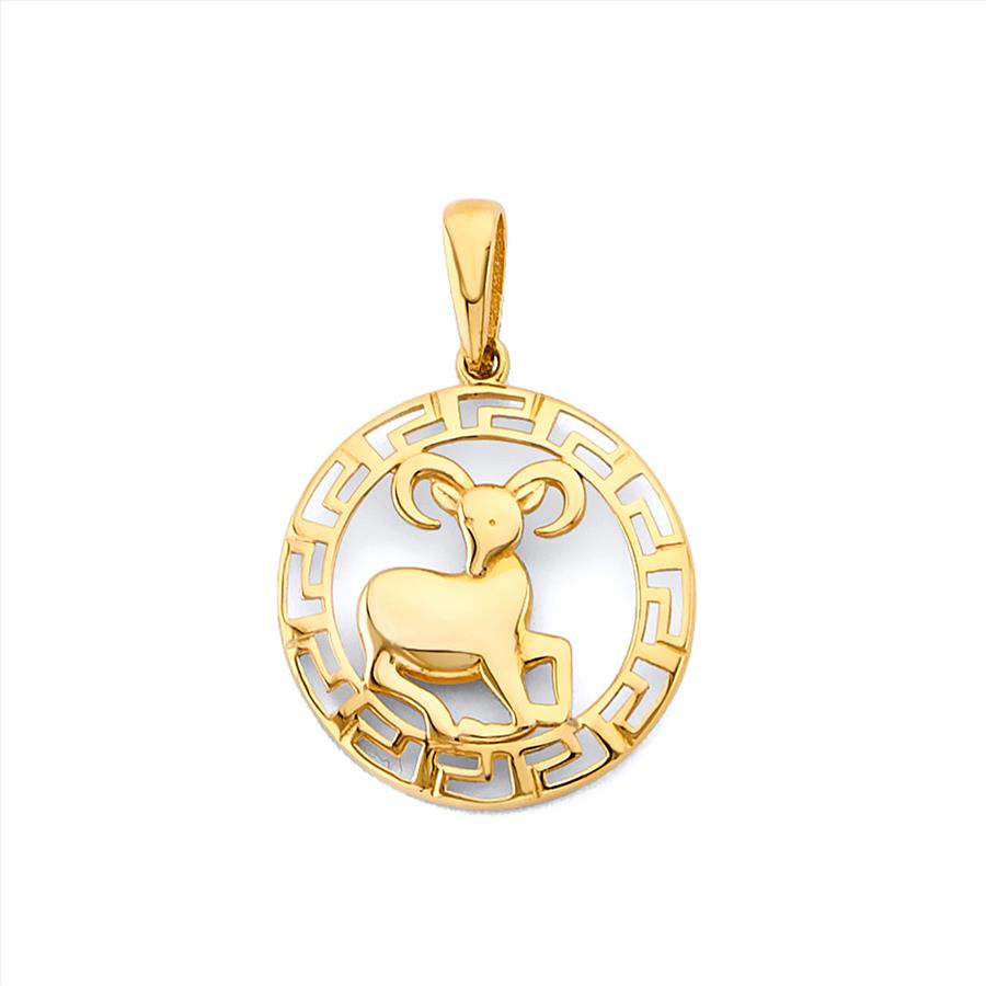 14k Yellow Gold Round Aries Zodiac Sign Horoscope Constellation Pendant