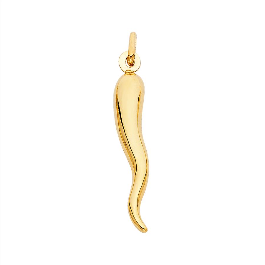 14K Yellow Gold Cornicello Italian Horn Pendant - 30 mm X 06 mm